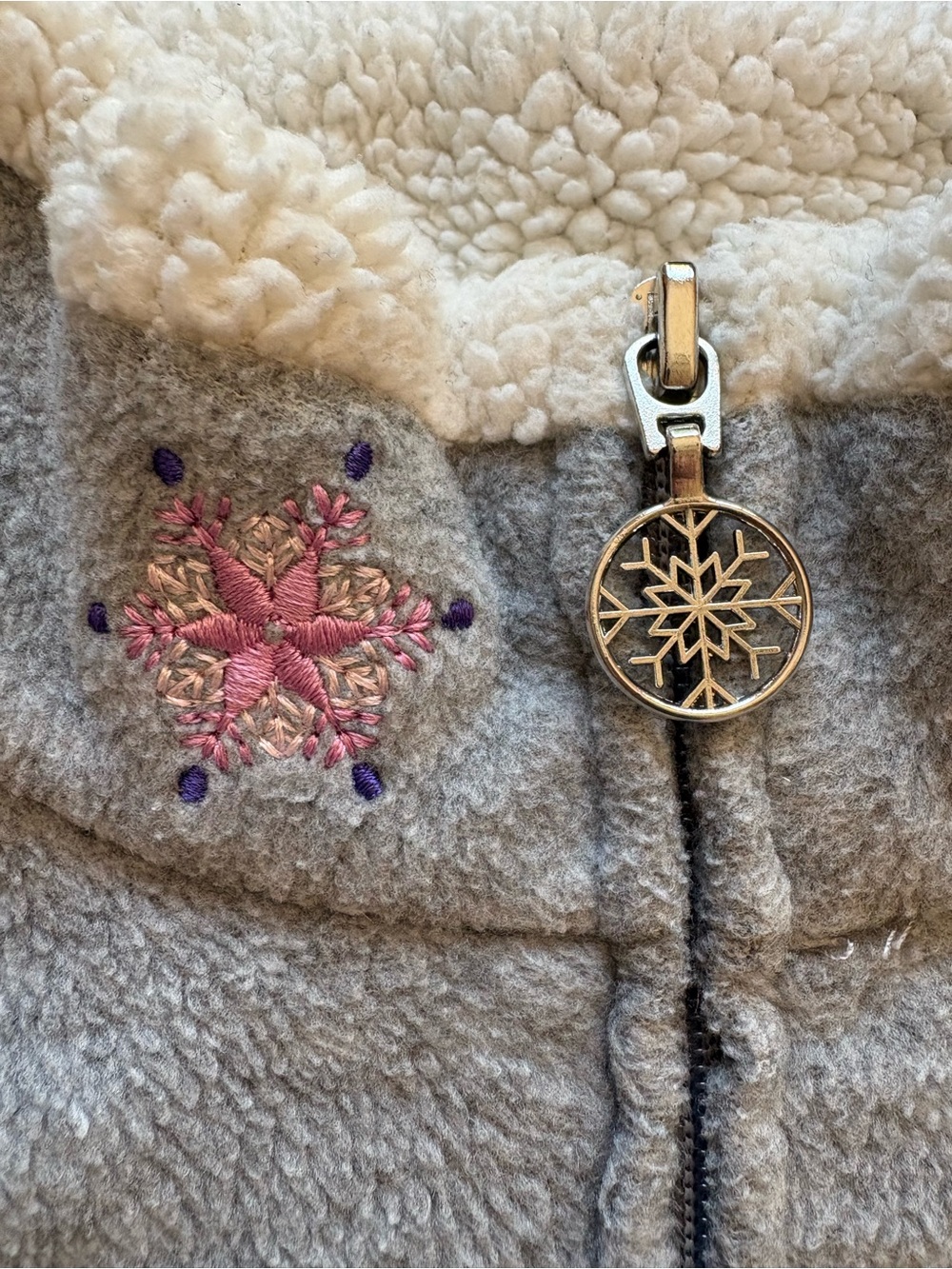 Late 90s Y2K Fleece Jacket Grandmacore Embroidered Snowman Croft & Barrow Gray M - Picture 3 of 9